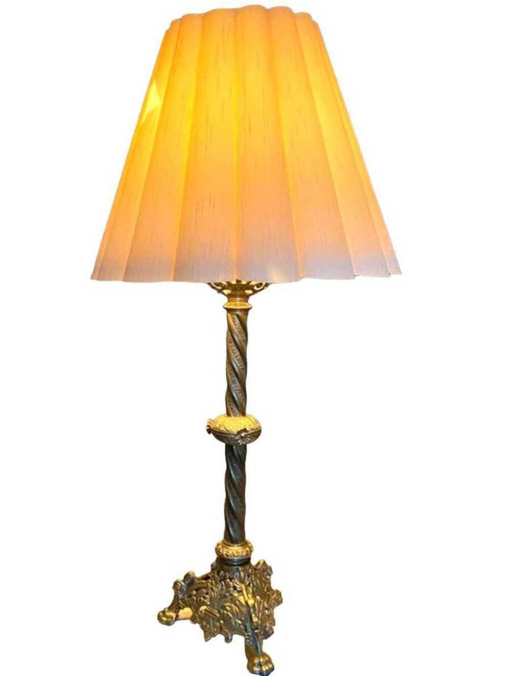 Tall French Cast Bronze Footed Candlestick Religious Alter Converted Table Lamps